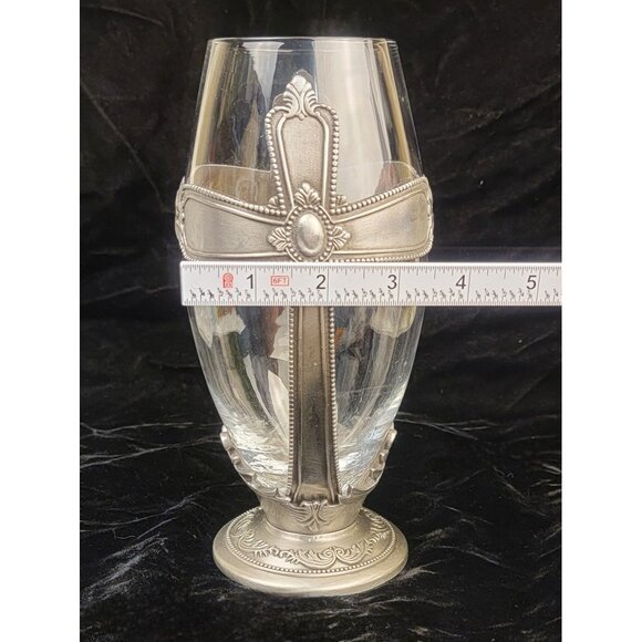 Vintage FTD Pewter and Glass Cross Urn Chalice Decorative Vase - Picture 10 of 16